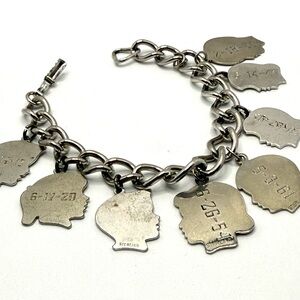 Vintage Sterling Charm Bracelet – Dated Family Profile Charms (1917–1962)